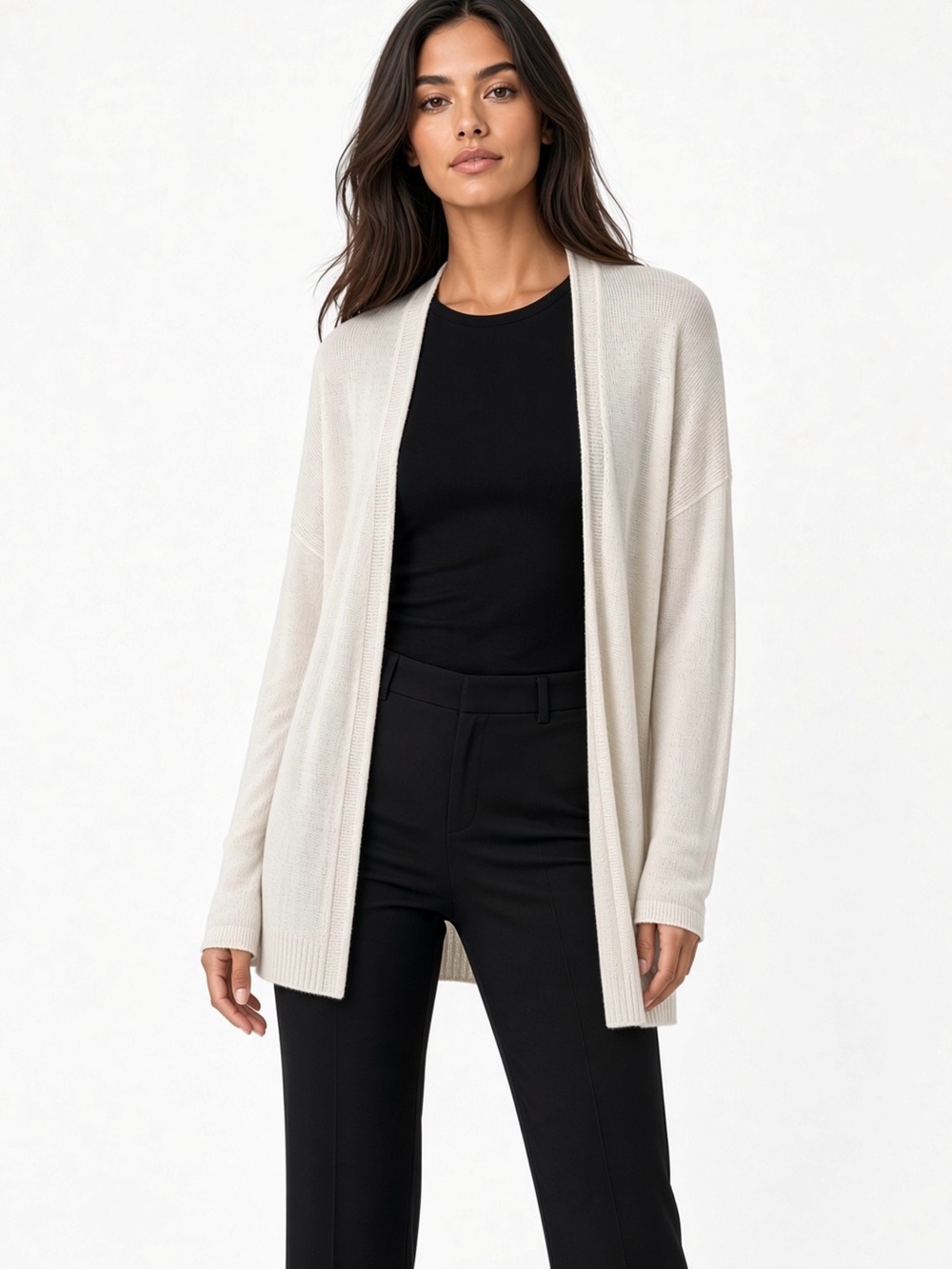 Elegant White Faherty Open Front Cardigan Women's Sweater